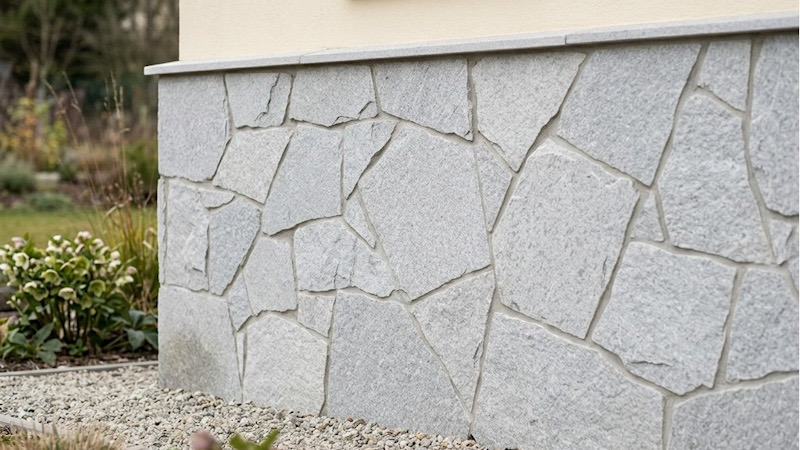 Kamenný sokl s obkladem ve světle šedém odstínu